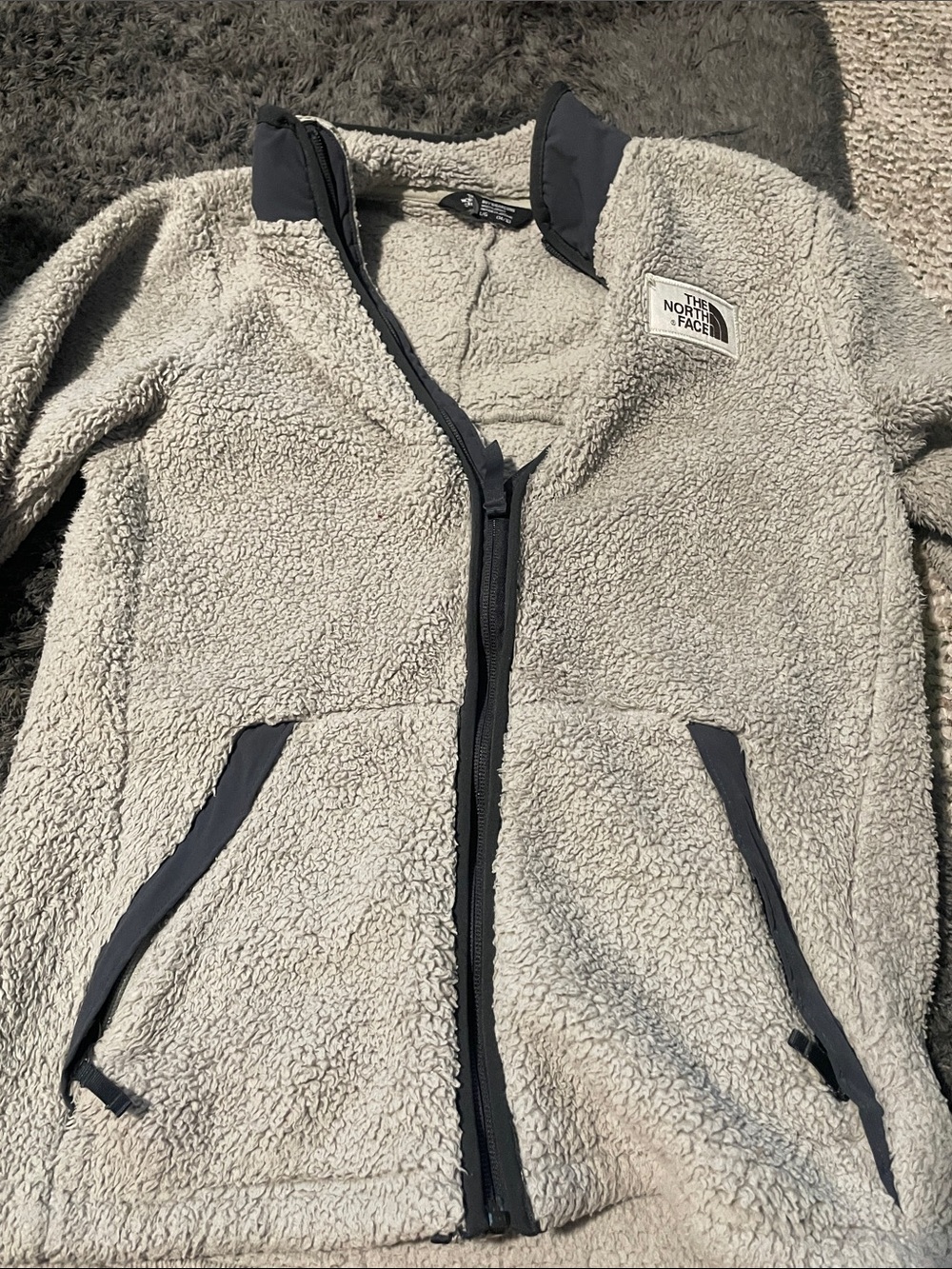 The North Face Cream Sherpa Fleece Jacket with Black Trim